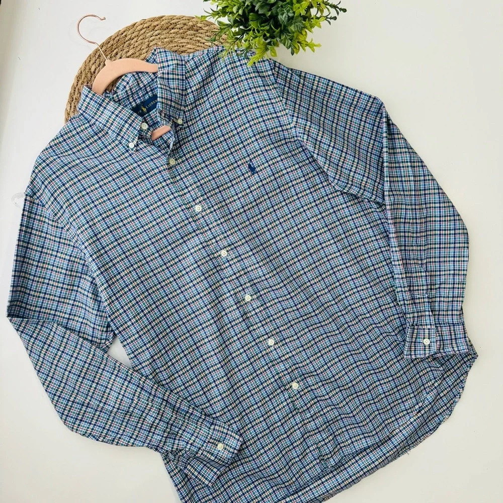 Ralph‎ Lauren Multicolor Plaid Long Sleeve Button Down Shirt Size XL